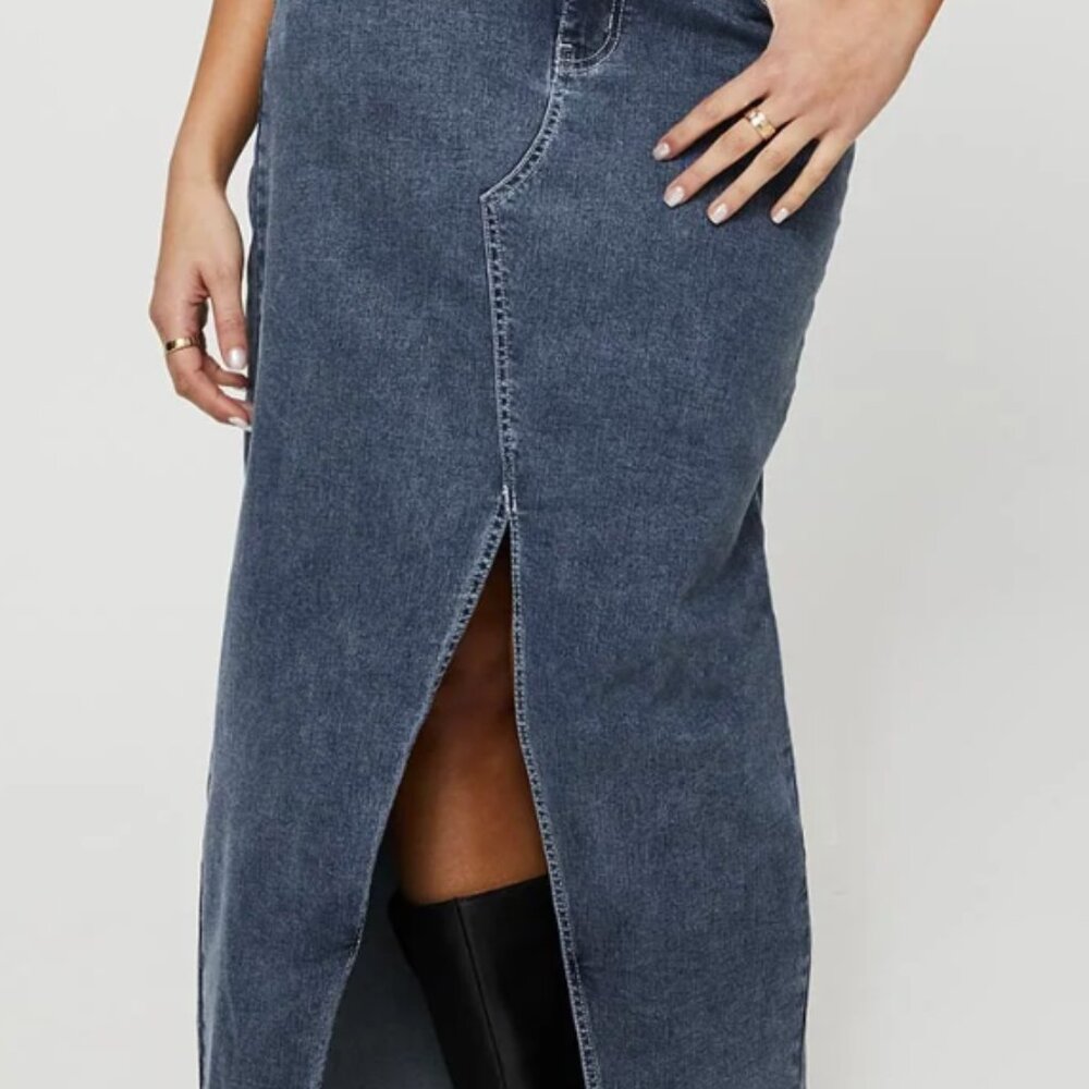PRINCESS POLLY Batkins Maxi Skirt Dark Wash Denim - Picture 2 of 4
